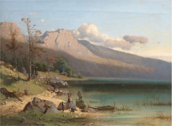 Korzinek, Paul (1833 Wien-1903 ebenda) "Reiteralpe mit Hintersee und Personenstaffage", Öl/Lw., sign. u.r. und dat. 8.62, 31,5x42,5 cm, Rahmen - photo 1