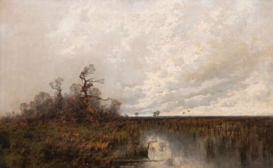 Stankovits, Moric (1867-1938) "Seenlandschaft mit aufsteigenden Enten", Öl/ Lw., sign. u.r. und dat. "München 1885", 49x78 cm, Rahmen - photo 1