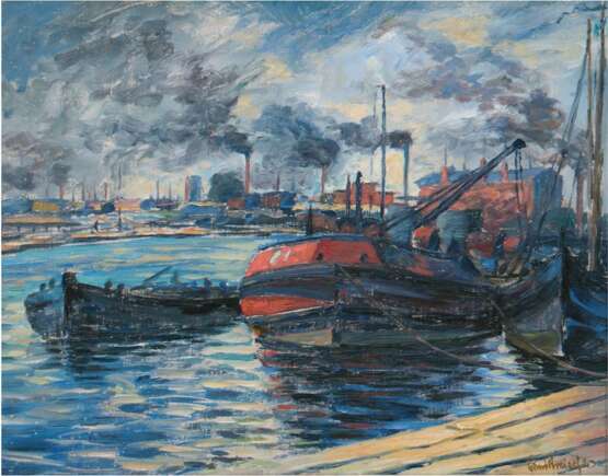 Kreisel, Paul (1891 Danzig- 1982) "Fischerboote im Hafen", Öl/Mp.,, signiert u. datiert '40 u.r., 40x49 cm, Rahmen (Maler und Illustrator in Danzig, Lit.: Vollmer 3, Seite 117) - Foto 1