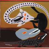 Mruta, Hashim Bushier (1942-1998) "Motiv mit Tieren", Öl/ Platte, sign., Prov.: aus einer Norddeutschen Sammlung, 58x58 cm, Rahmen - photo 1