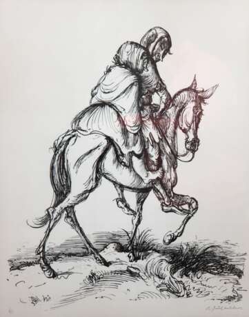 Weber, Andreas Paul (1893 Arnstadt-1980 Schretstaken bei Mölln) "Der Ritt", Litho., sign. u.r., 50x38 cm, hinter Glas und Rahmen (bedeutender deutscher Lithograf, Zeichner und Maler) - фото 1