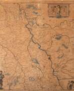 Buch- und Zeitschriftengrafiken. Karte &quot;De Hertoghdomen Gulick en Berghe-Herzogtümer Jülich und Berg&quot;, kolorierter Kupferstich, Blatt auf Pappe geklebt, oben rechts Kartusche mit dem Wappen von Jülich und Berg, unten links Titelkartusche mit R…