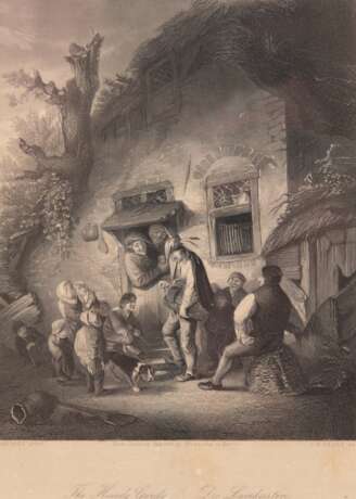 Payne, A.H. "Der Leierkasten", Stahlstich, um 1850, nach Ostade, 18x14 cm, im Passepartout hinter Glas und Rahmen - photo 1