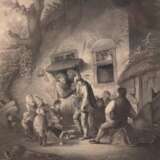 Payne, A.H. "Der Leierkasten", Stahlstich, um 1850, nach Ostade, 18x14 cm, im Passepartout hinter Glas und Rahmen - photo 1