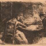 Liebermann, Max (1847-1935 Berlin) "Das Mittagessen", Radierung, bez. u.r. "Gazette des Beaux-Arts", 13x16 cm, im Passepartout (fleckig) hinter Glas und Rahmen - photo 1