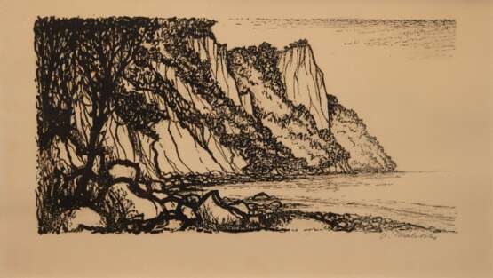 Maletzke, Helmut (1920 Neustettin-2017 Greifswald) "Keidefelsen von Rügen", Litho, sign. u.r., 29x49 cm, hinter Glas und Rahmen (Preisträger bei 10 künstlerischen Wettbewerben und anderen Ausschreibungen, er is… - photo 1