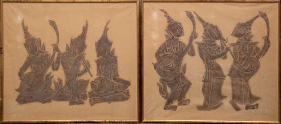 2 Bilder "Thailändische Tempel Reibekunst", 51x59 cm, hinter Glas und Rahmen - фото 1