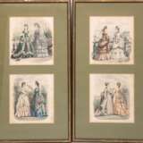 4 Modetafeln, kolorierte Litho., nach Entwürfen von Jules David und Bonnard, gedruckt von H. Lefevre, Paris, Ende 19. Jahrhundert, jeweils 23x20 cm, im Passepartout hinter Glas und Rahmen - photo 1