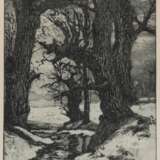 Huys, Bernhard (1896 Oesede-1973 Worpswede) "Eichen im Winter", Radierung, sign. u.r. und bez. u.l., 14x9,5 cm, hinter Glas und Rahmen - photo 1