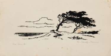 Schultze-Jasmer, Theodor (1888 Oschatz-1975 Prerow/Darß) &quot;Windflüchter, Linolschnitt, sign. u.r., min. fleckig, 13x24 cm, ungerahmt (Studium an der Leipziger Kunstakademie, Sommeraufenthalte im Ostseebad Zingst, Stu…