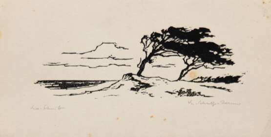 Schultze-Jasmer, Theodor (1888 Oschatz-1975 Prerow/Darß) "Windflüchter, Linolschnitt, sign. u.r., min. fleckig, 13x24 cm, ungerahmt (Studium an der Leipziger Kunstakademie, Sommeraufenthalte im Ostseebad Zingst, Stu… - фото 1