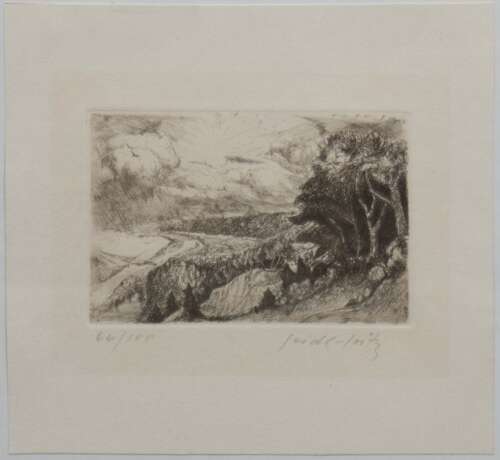 Seidel-Seitz, Josef (1908 München-1988 ebenda) "Landschaft", Grafik, sign. u.r., 66/100, 18x17,5 cm, hinter Glas und Rahmen - Foto 1