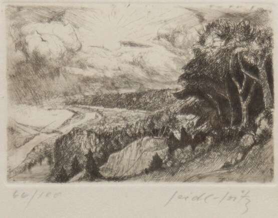 Seidel-Seitz, Josef (1908 München-1988 ebenda) "Landschaft", Grafik, sign. u.r., 66/100, 18x17,5 cm, hinter Glas und Rahmen - Foto 2