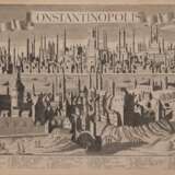 Probst, Johann Friedrich (1721 Augsburg-1781 ebenda) "Panorama Constantinopolis", Kupferstich, 38,5x106 cm, im Passepartout (leicht fleckig) hinter Glas und Rahmen - Foto 1