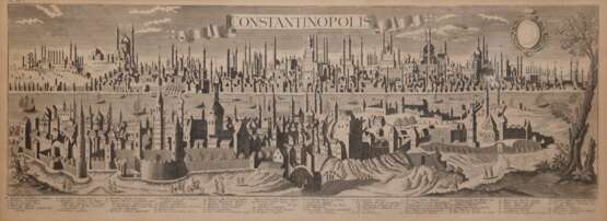 Probst, Johann Friedrich (1721 Augsburg-1781 ebenda) "Panorama Constantinopolis", Kupferstich, 38,5x106 cm, im Passepartout (leicht fleckig) hinter Glas und Rahmen - Foto 1