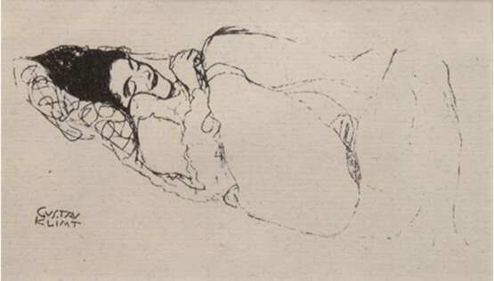 Klimt, Gustav (1862-1918) "Liegender Akt", Heliogravur, nach einer Studie um 1910,in der Platte sign., 10,5x18 cm, im Passepartout hinter Glas und Rahmen - фото 1