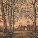 Möller, Peder (1890-1961, Dänischer Maler) "Dorfansicht mit Baumallee", Farbradierung, sign. u.r., 49x39 cm, hinter Glas und Rahmen - Foto 1