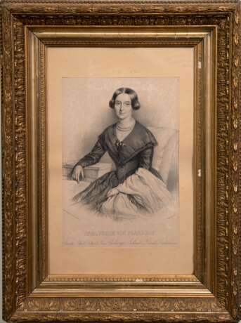 "Anna Gräfin Meran, Freiin von Brandhof, geb. Plochl (1804-1885)", Ehefrau von Erzherzog Johann, Deutschen Reichsverwesers, Litho. von Adolf Dauthage (1825-1883), 31x21 cm, im Passepartout hinter Glas und Rahme… - Foto 1