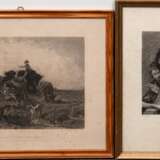 Unger, William (1837-1932) 2 Radierungen "Singende Knaben", nach Frans Hals, Blatt stockfleckig, 27,5x20 cm und "Ochsenreiter mit Herde und Hund", nach Braith, Blatt stockfleckig, 25,5x33 cm, jeweils … - Foto 1