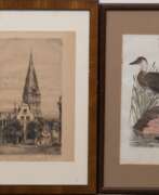 Книжная и журнальная графика. Geissler, Paul (1881-1965) 2 Radierungen &quot;Ansicht von Lübeck&quot;, jeweils handsign. und dat. 1920, 33x23 cm, dazu 2 Grafiken mit Enten- und Pflanzendarstellung, 21x13 cm und 28,5x21,5 cm, jeweils im Passepartout h…