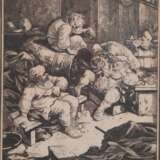 Prestel, Marie Catherine (1774-1794) "Les chanteurs rustiques-Rustikale Sänger", Aquatinta-Radierung, in der Platte sign. und dat. 1775, 34x28 cm, im Passepartout hinter Glas und Rahmen - photo 1