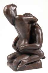 Figurengruppe &quot;Sich liebendes Paar&quot;, Gips bronziert, auf Sockel bez. &quot;Hammes&quot;, Fuß und Sockelrand min. best., H. 29 cm