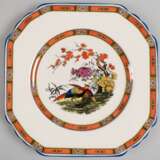 Wedgwood-Teller, 8-eckig, im Spiegel Darstellung mit Fasanen, polychrome Zierränder, 21x21 cm - Foto 1