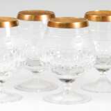 6 Cognac-Schwenker, mit Steinel- und Facettenschliff und Goldrand, H. 10 cm - Foto 1