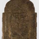 Reiseikone, Rußland 19. Jh., Bronze, reliefierte, sakrale Darstellungen, Reste von Emaillierung, 4-flügelig, 16,5x10,5/39 cm - Foto 2