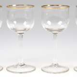 4 Jugendstil-Likörgläser, Klarglas mit Goldrand, H. 12 cm - Foto 1