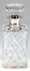 Whisky-Karaffe, Kristallglas mit Silber-Montur, J.B. Chattaly &amp; Sons, Birmingham 1973, eingeschliffener Stopfen, 24,5x10x10 cm