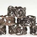 6 Ringe für Papierservietten, 835er Silber, durchbrochen mit Rosendekor gearbeitet, Dm. 1,7 cm - Foto 1