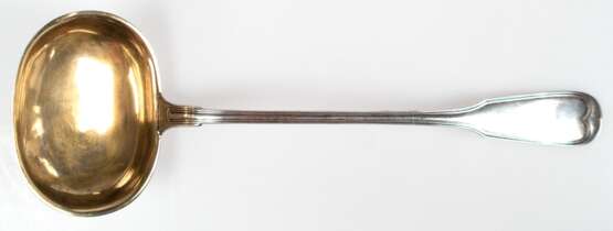 Große Kelle, 750er Silber, Laffe vergoldet, Augsburger Faden, R. Höer, ca. 1870-88, 176 g, L. 34 cm - photo 1