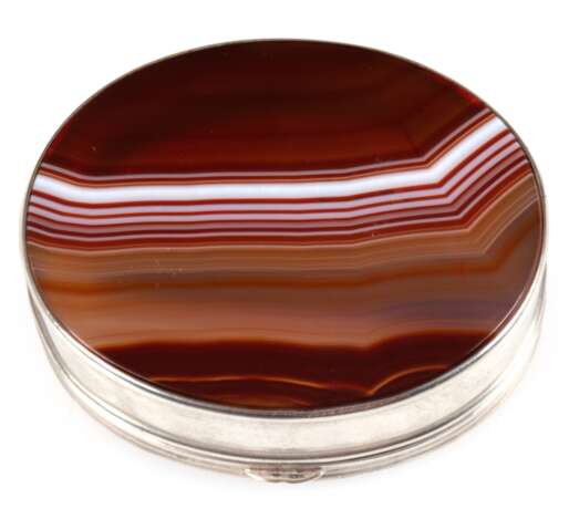 Deckeldose, oval, 925er Silber, Boden und Scharnierdeckel mit eingelegter Achat-Platte, 2x6x5 cm - photo 1