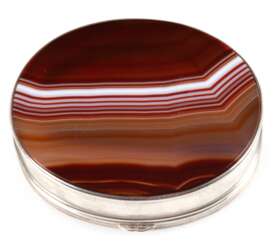 Deckeldose, oval, 925er Silber, Boden und Scharnierdeckel mit eingelegter Achat-Platte, 2x6x5 cm