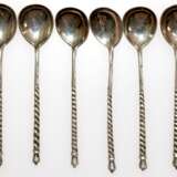 6 Kaffeelöffel, Rußland, 84 Zol. Silber, punziert, ca. 75 g, gedrehter Griff, L. 10,5 cm - Foto 1