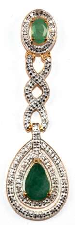 Anhänger, ca. 4,9 cm, 925er Silber, rhodiniert und z. T. vergoldet, 2 Smaragde und 1 kl. Diamant - photo 1