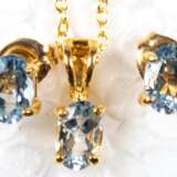 Schmuck-Set, Kette mit Anhänger und Ohrstecker, Blautopase und 925er Silber vergoldet, Ohrstecker ca. 6 x 4,5 mm und Anhänger mit Öse ca. 11 x 4 mm, Kette ca. 46 cm - photo 1