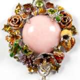 Großer Anhänger,925er Silber, farbig emailliert, mit großem Pink-Opal, Darstellungen aus Flora und Fauna, z.B. Rosen, Orchideen, Blattwerk, einem Vogel und Schmetterling, Obst u.v.m., echte Perle, Rubine, Peridot, Opal … - photo 1