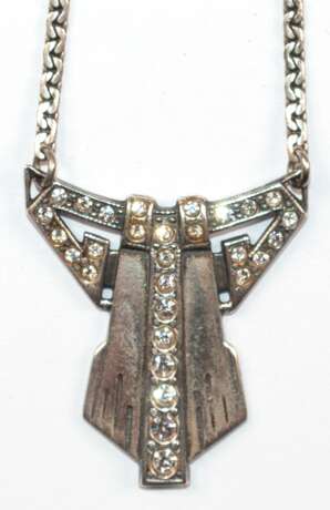 Collier im Art-Deco-Stil, 925er Silber, weiße Kristalle, ca. 38 cm Länge - photo 1