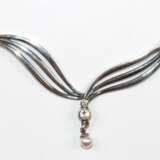 Collier im Jugendstil, 925er Silber, synth. Perle und weiße Kristalle, ca. 45 cm Länge - photo 1