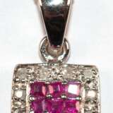 Kette mit Anhänger, 925er Silber rhodiniert, Rubine, und 10 Brillanten, Länge ca. 46,0 cm - photo 1