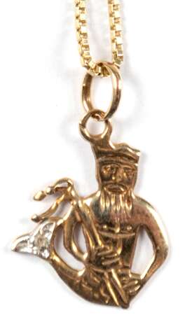 Kette, 585er GG, ca. 2,8 g, Anhänger mit Sternbild "Wassermann“ besetzt mit kleinem Diamant, Kettenlängen ca. 38 cm - Foto 1