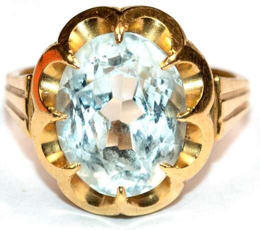 Aquamarin-Ring, 750er GG (geprüft), besetzt mit 1 oval facettierten Aquamarin, Ges.-Gew. 4,73 g, RG 56 - фото 1