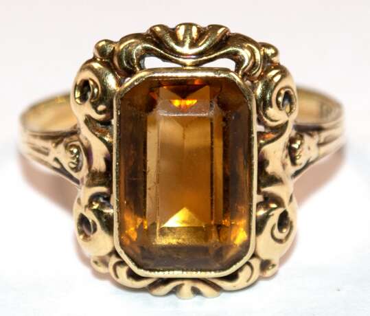 Citrin-Ring, um ca. 1920, 585er GG, 3,2 g, RG 57, Innendurchmesser 18,1 mm - photo 1