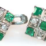 Ohrringe 925er Silber, Brillanten ca. 0,15 ct. und Smaragde im Carree-Schliff, Größe des Quadrates ca. 1 x 1 cm - Foto 1