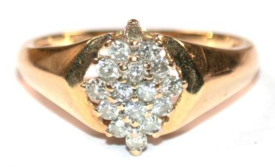 Ring, 585er GG, ca. 2,2 g, 16 Brillanten ca. 0,25 ct., RG 47, Innendurchmesser 15,0 mm - photo 1