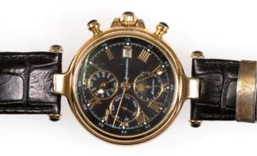Herren-Armbanduhr &quot;Windgassen&quot;, Automatic, schwarzes Zifferblatt mit römischen Zahlen, zentraler Sekunde, Datums-, Wochentag-, Monatsanzeige und Mondphase, Dm. 3,8 cm, gangfähig, Lederarmband