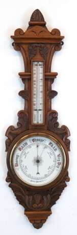 Barometer mit Thermometer, um 1900, Nußbaum, reich beschnitzt, 87x26 cm - Foto 1