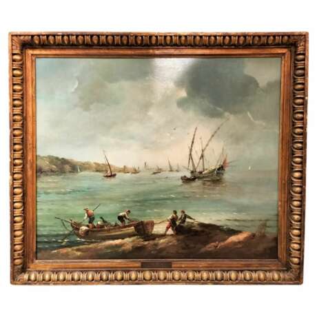 Large Marine Oil-on-Canvas Breton Fisherman in Original Frame 19th Century 19th century - Foto 1